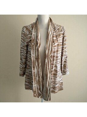 CHICOS Tan White Zebra Print Open Jacket Size Chicos 1 / US 8/10